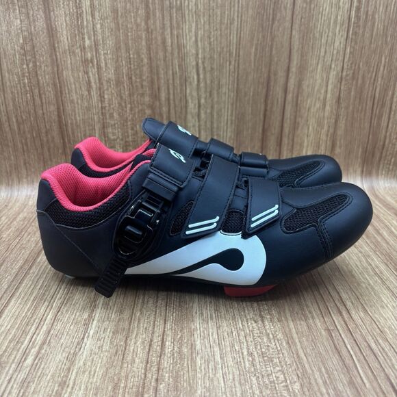 Peloton Cycling Women's Size 10 EU 41 Black Red Leather Cleats Athletic Shoes - Picture 1 of 7